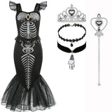 Halloween New Horror Skeleton Little Mermaid Costume Ariel Princess Black Skeleton Fishtail Dress Holiday Special Dress