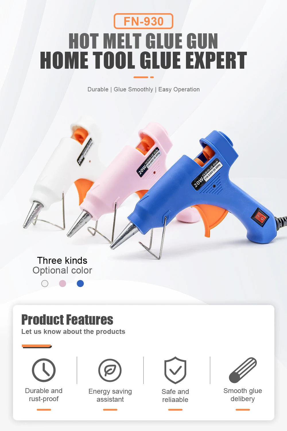 JCD 20W Hot Melt Glue Gun with 7MM 10Pcs Transparent Glue Stick Mini Gun Home Electric Temperature Gun Maintenance Tools