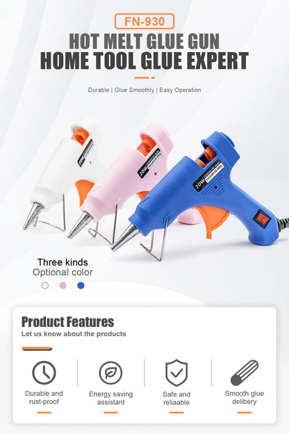 JCD 20W Hot Melt Glue Gun with 7MM 10Pcs Transparent Glue Stick Mini Gun Home Electric Temperature Gun Maintenance Tools