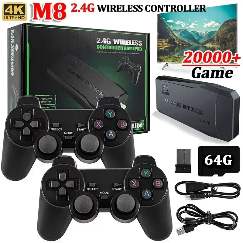 Consola de videojuegos M8, mando inalámbrico dual de 2,4 GHz, 4K, 10 000 juegos, 64 GB, retro, regalo de Navidad