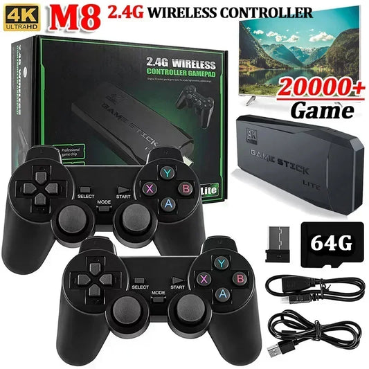 Consola de videojuegos M8, mando inalámbrico dual de 2,4 GHz, 4K, 10 000 juegos, 64 GB, retro, regalo de Navidad