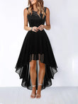 Hollow-outch Chiffon Dress Dinner Lace Dress Women's Elegant Temperament British Style High-waisted Sleeveless Round-neck Dress