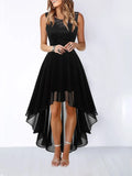 Hollow-outch Chiffon Dress Dinner Lace Dress Women's Elegant Temperament British Style High-waisted Sleeveless Round-neck Dress