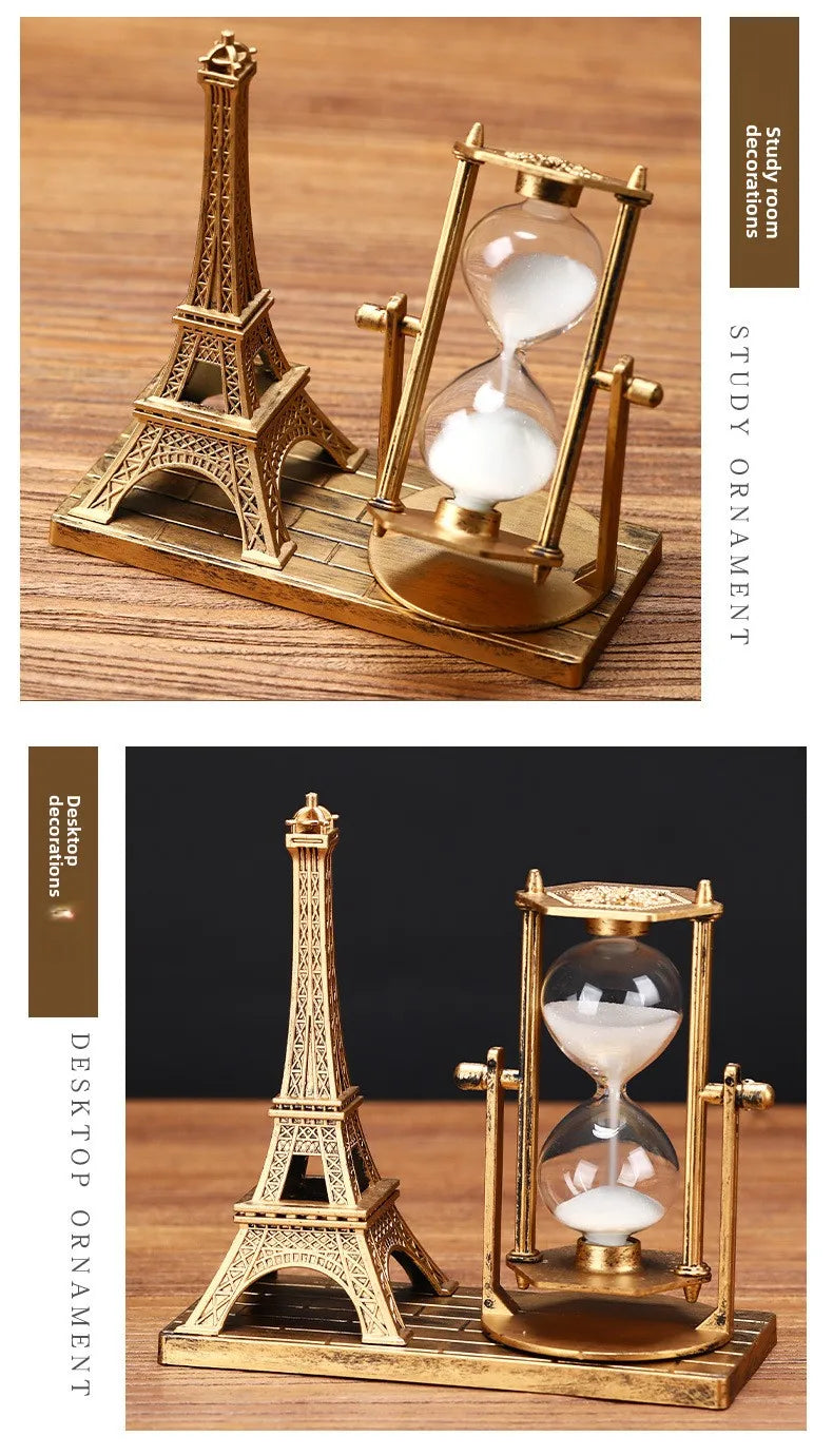 Creative Retro Iron Tower Hourglass Office Desktop Decoration Ornament Furniture Placement and Decoration for Home Decorations