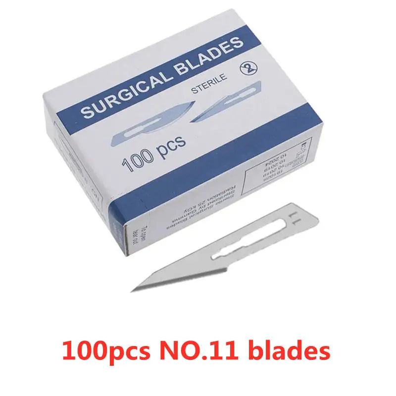 20-100 hojas de bisturí de acero al carbono n.° 10-15C para tallado de metal, mango de bricolaje, corte, reparación, cuchillo quirúrgico para animales, caja de herramientas antideslizante