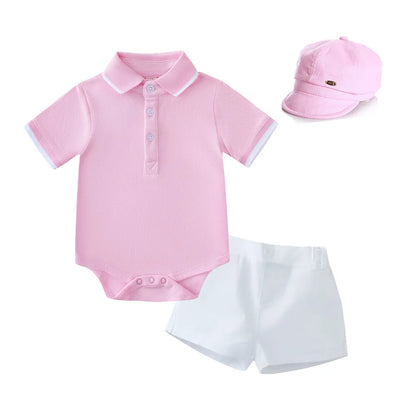 Conjunto de ropa de verano para bebé niño con gorro, polos de verano, camisa de manga corta, pantalones cortos, conjunto de ropa para niño