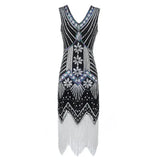 Vestido vintage Mandylandy para mujer, estilo retro de los años 20, estilo Gran Gatsby, con lentejuelas, sin mangas, para fiesta de baile, graduación y dobladillo con borlas.