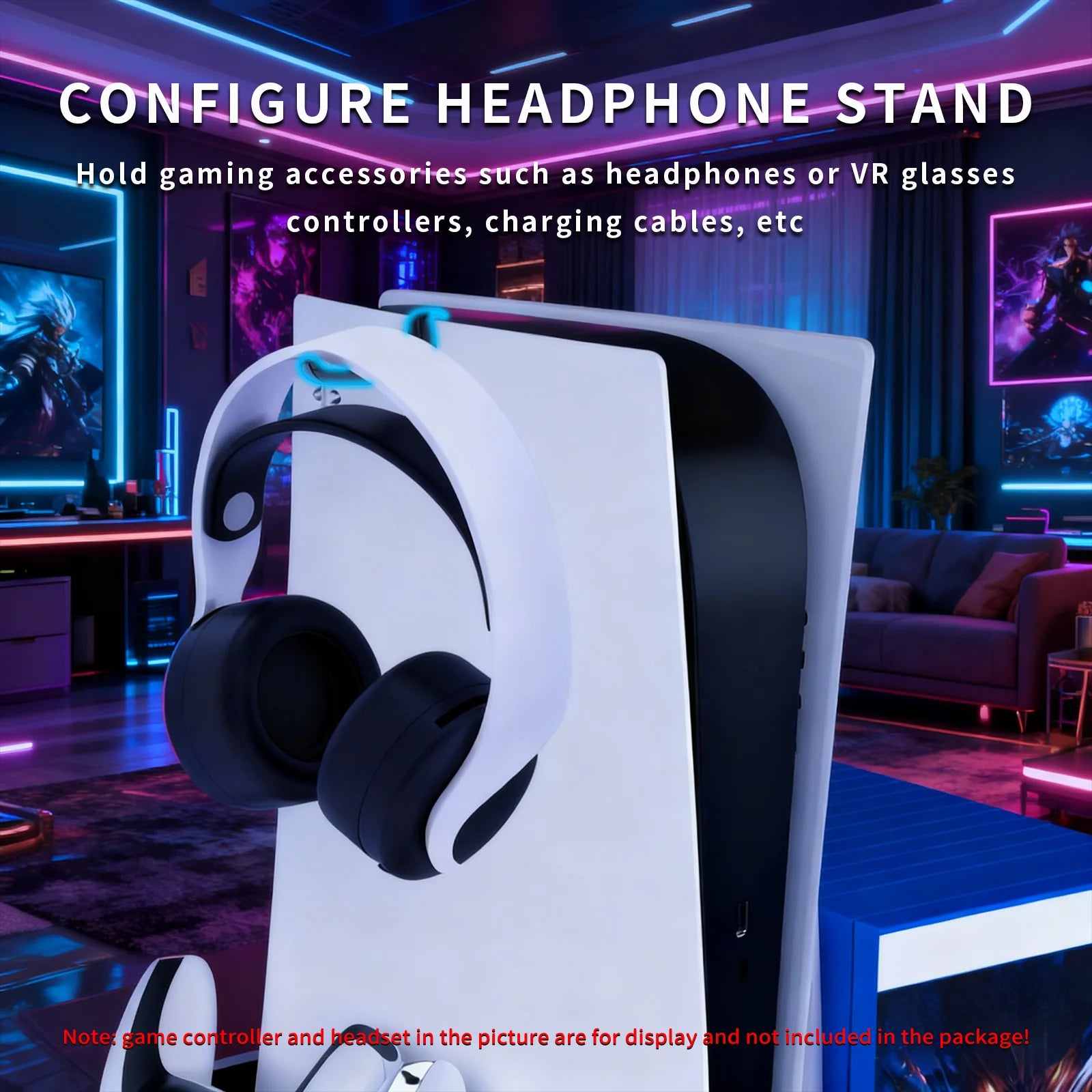 GAMINJA Host Heat Dissipation Base For PS5 With 7 Color Light Effect Headphone Hook Game Disc Storage Rack Handle Charging Stand