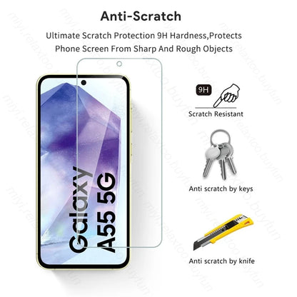 Sumsung A55 5G Case 3Pcs HD 9H Tempered Glass Screen Protector For Samsung Galaxy A55 5G Samung A 55 55A 2024 SM-A556B/DSN 6.6"