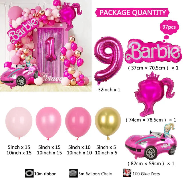 Balão Garland Arch Kit para Decoração, Rosa Vermelha, Foil Ball, Princesa, Aniversário, Baby Shower, Girl, Party Supplies, 97pcs
