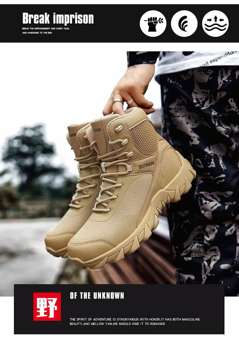 Upgraded Tactics Combat Training Boots Male Outdoors Camping Anti-wear Rapid Response Hiking Shoes Fishing Hunting Sneakers Men