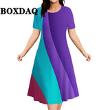 New 2026 Women's Striped Abstract Printed Dress Elegant Fashion Casual Short Sleeve Summer Dresses Ladies Plus Size Clothing 9XL