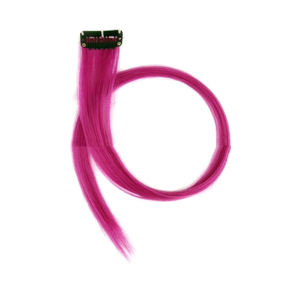 Stripe Printed Clip-in Hair Extensions Colorful Synthetic Hair Highlights 18 Inches Straight Wig Hairpieces for Daily Use Party