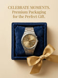 Relógio masculino automático vintage 36mm mostrador champagne em aço inox