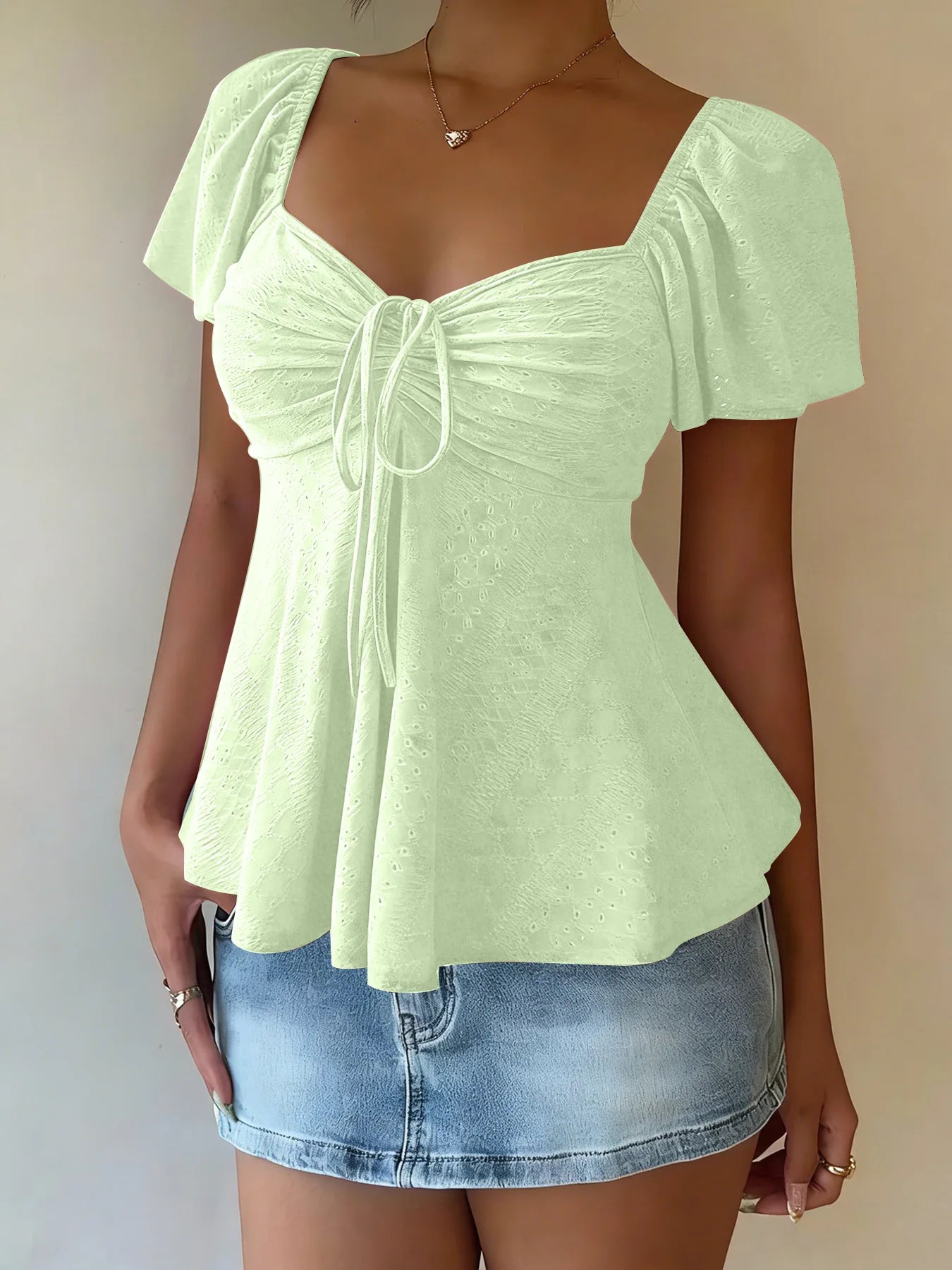 2026 Women Y2k Summer Tops V-Neck Drawstring Sexy Lace Up Short Sleeve Solid Color Shirts Female Elegant Casual Fashion Blouses