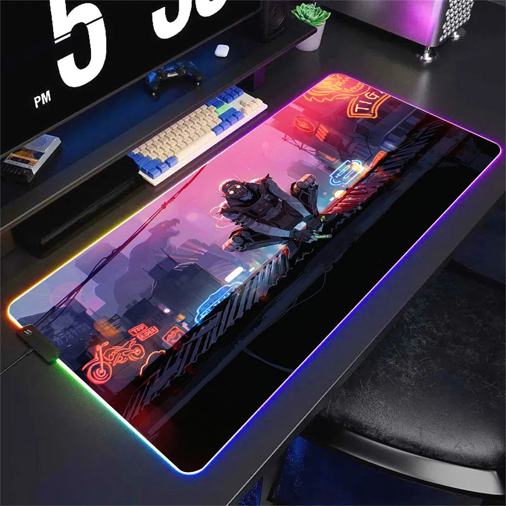 Alfombrilla de ratón luminosa Apex Legend, protector de escritorio, accesorio de anime, alfombrilla de ratón RGB, teclado, ordenador, gamer, mesa, alfombrilla retroiluminada para juegos