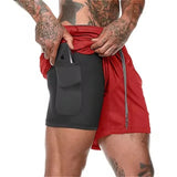 Pantalones cortos deportivos de verano 2 en 1 para hombre, con bolsillo incorporado, de secado rápido, para gimnasio, playa, correr, de dos pisos, de malla 