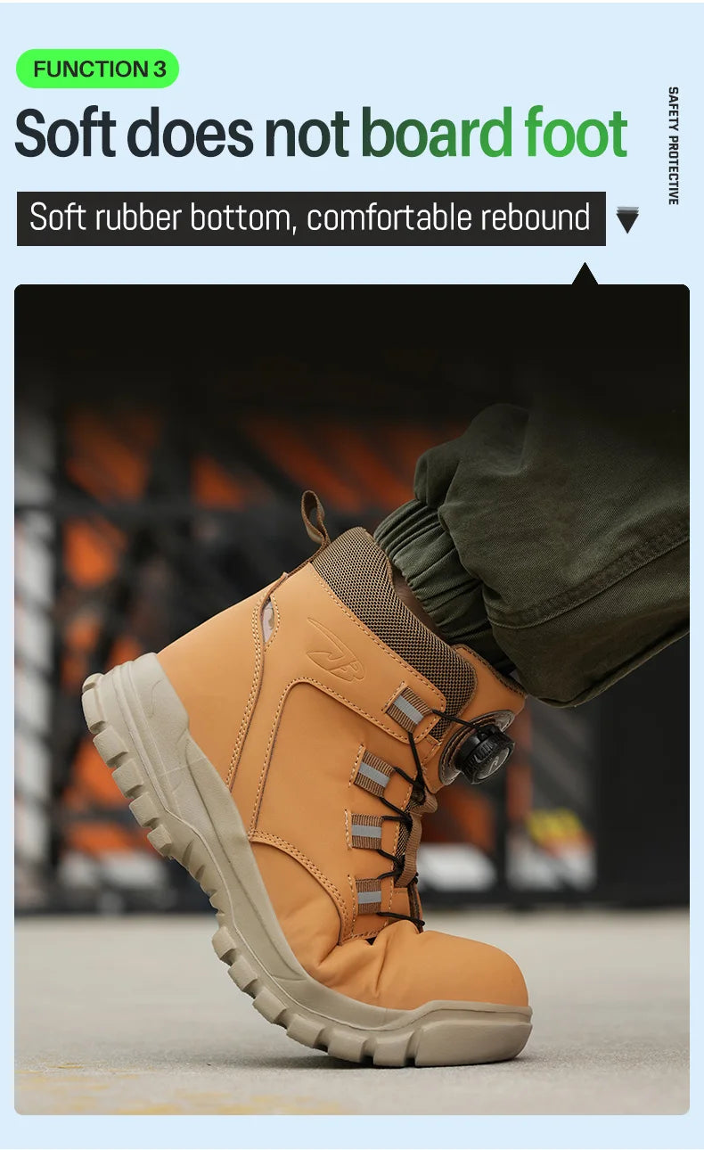 Rotating Button Work Shoes for Men Anti Puncture Work Sneakers Waterproof Work Safety Shoes Non Slip Steel Toe Tactical Boots