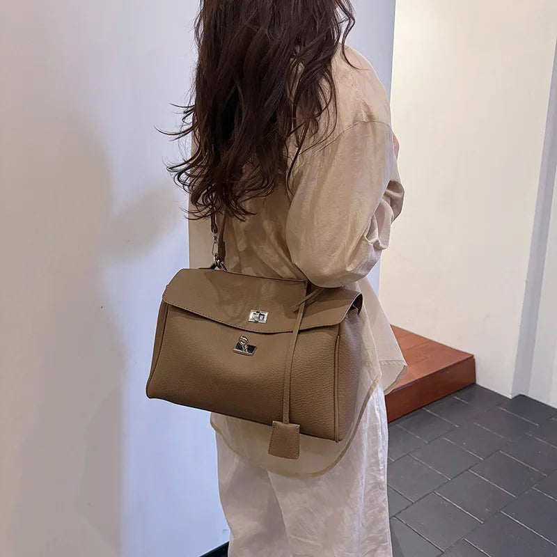 Casual Large Capacity Lychee Pattern Single Shoulder Slant Cross Bag Versatile Underarm Bag Simple Stylish Tote Bag