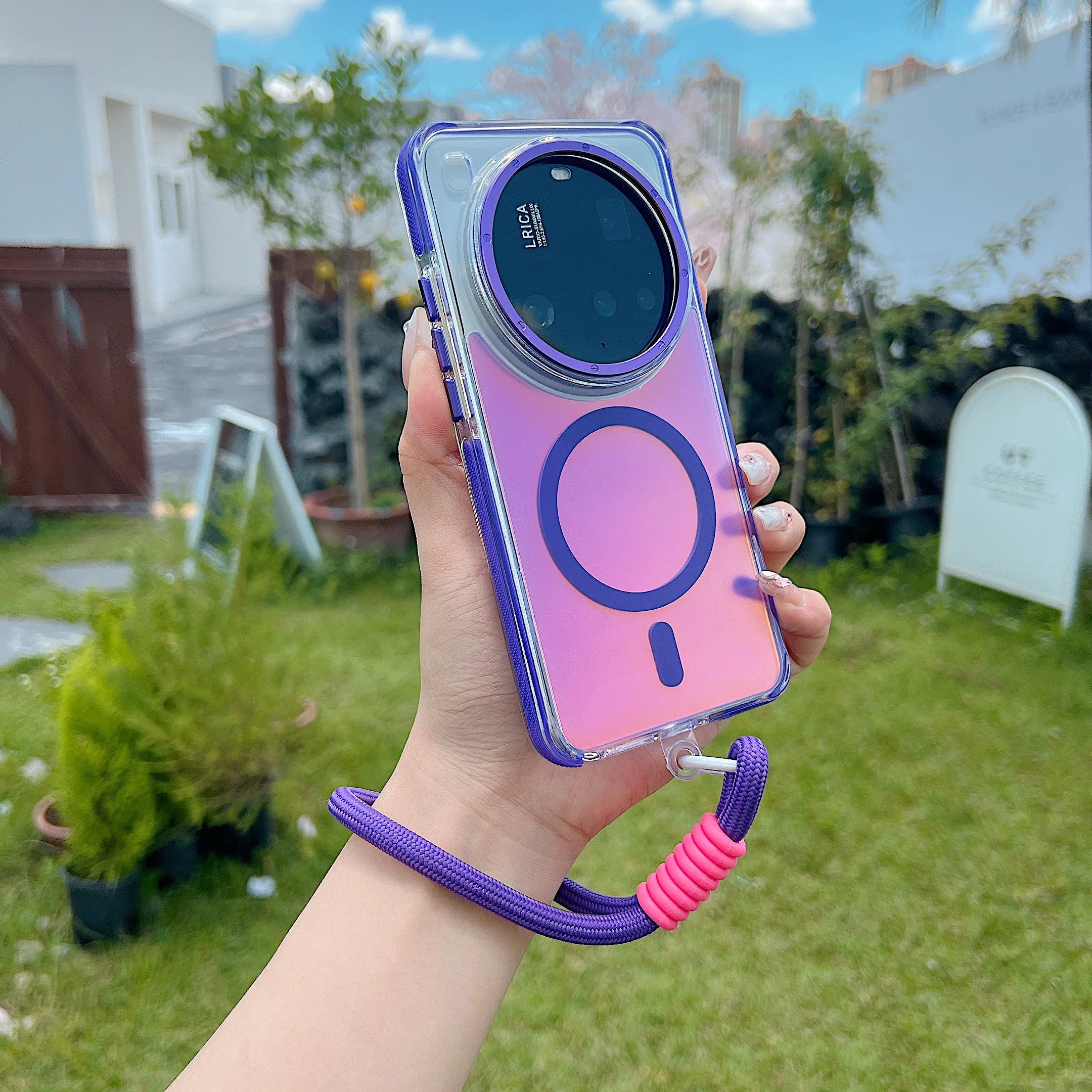 Fashion Laser Gradient Magnetic Lanyard Shockproof Case for Xiaomi 15 Ultra For Redmi Note14 Pro + 5G 14C For Magsafe Cover