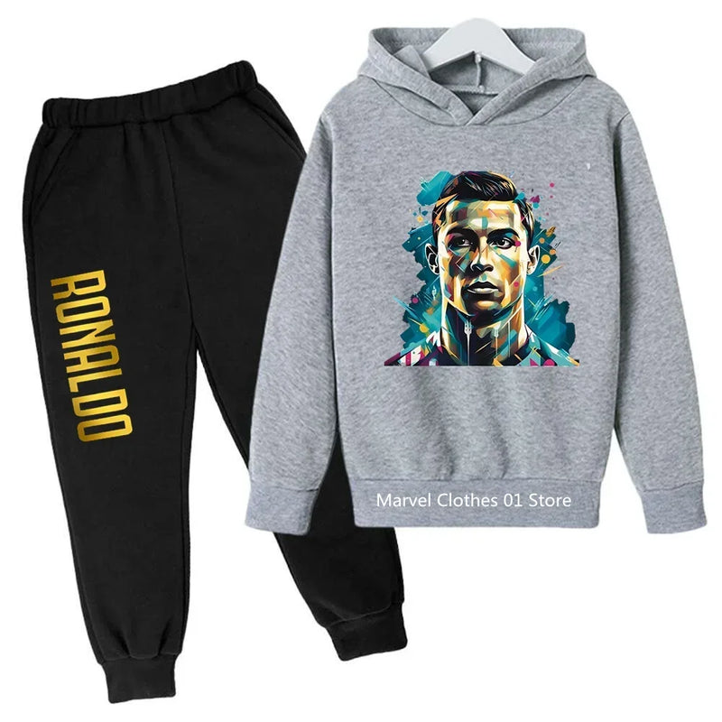 2024 Cristiano Ronaldo CR7 Cosplay Costumes Kids Football Idol Hoodie Set Pants Kids Boys High Quality Tops Girls Clothing Sets