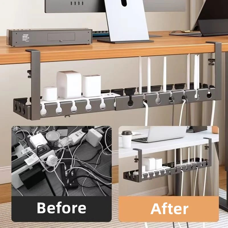 Under Table Storage Rack No-Drill Metal Cable Management Tray Home Office Desk Wire Organizer Retractable Power Strip Storage