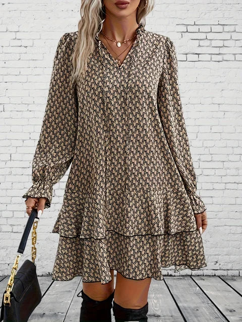 Flare manga plissado vestido, plus size, impressão