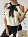Womens Plus Size Casual Summer Shirt Off Shoulder Round Neck Solid Color Top Machine Washable Lightweight Blouse for Casual
