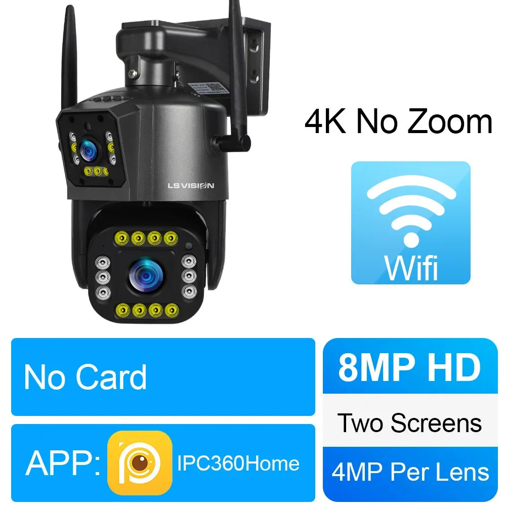 LS VISION 10K Outdoor WiFi Camera 20X Zoom Three Screen CCTV External IP Cam 20MP Security Ai Tracking Video Surveillance Camera