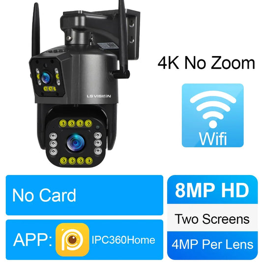LS VISION 10K Outdoor WiFi Camera 20X Zoom Three Screen CCTV External IP Cam 20MP Security Ai Tracking Video Surveillance Camera