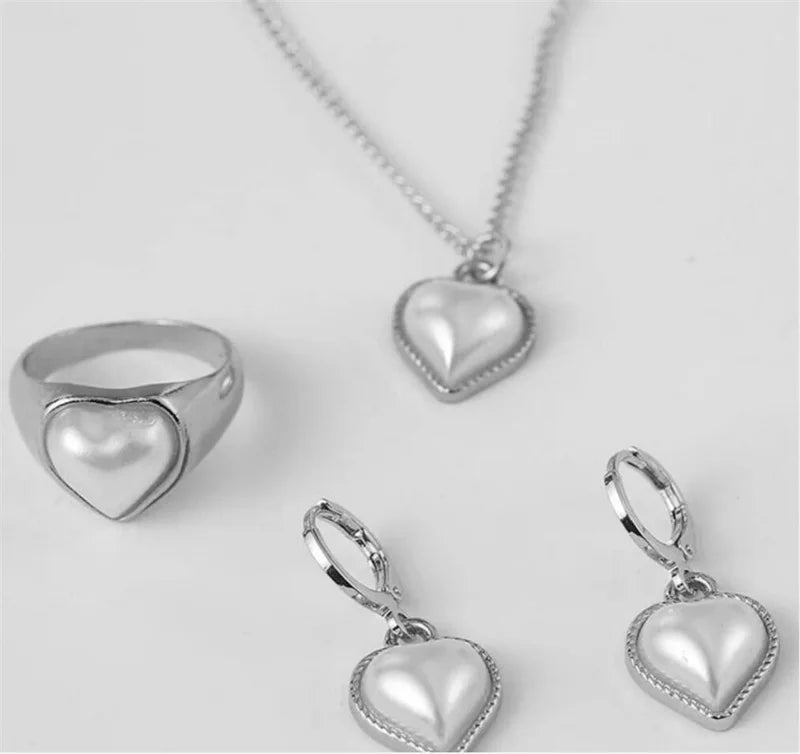 3 Pcs Round Pearl Jewelry Set Of Earring Pendant Necklace For Women Exquisite Fashion Rhinestone Double Wedding Jewelry Set Gift