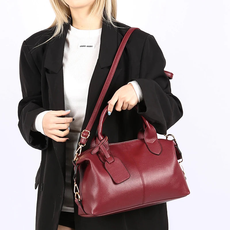 Genuine Brand Soft Leather Shoulder Bag For Women Casual Tote Bag Female Solid Color Purse Simple Design Handbag Commuting Sac