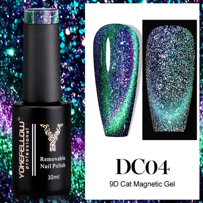 Esmalte de uñas en gel YOKEFELLOW Cat Eye de 10 ml, esmalte de uñas magnético plateado, esmalte de uñas en gel profesional para manicura DIY.