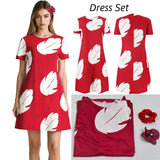 Lilo Cosplay Costume Pelekai Red Lilo Dress with Hawaiian Leaf Flower Leis Accessories Flower Hair Clip Halloween Party Cosplay