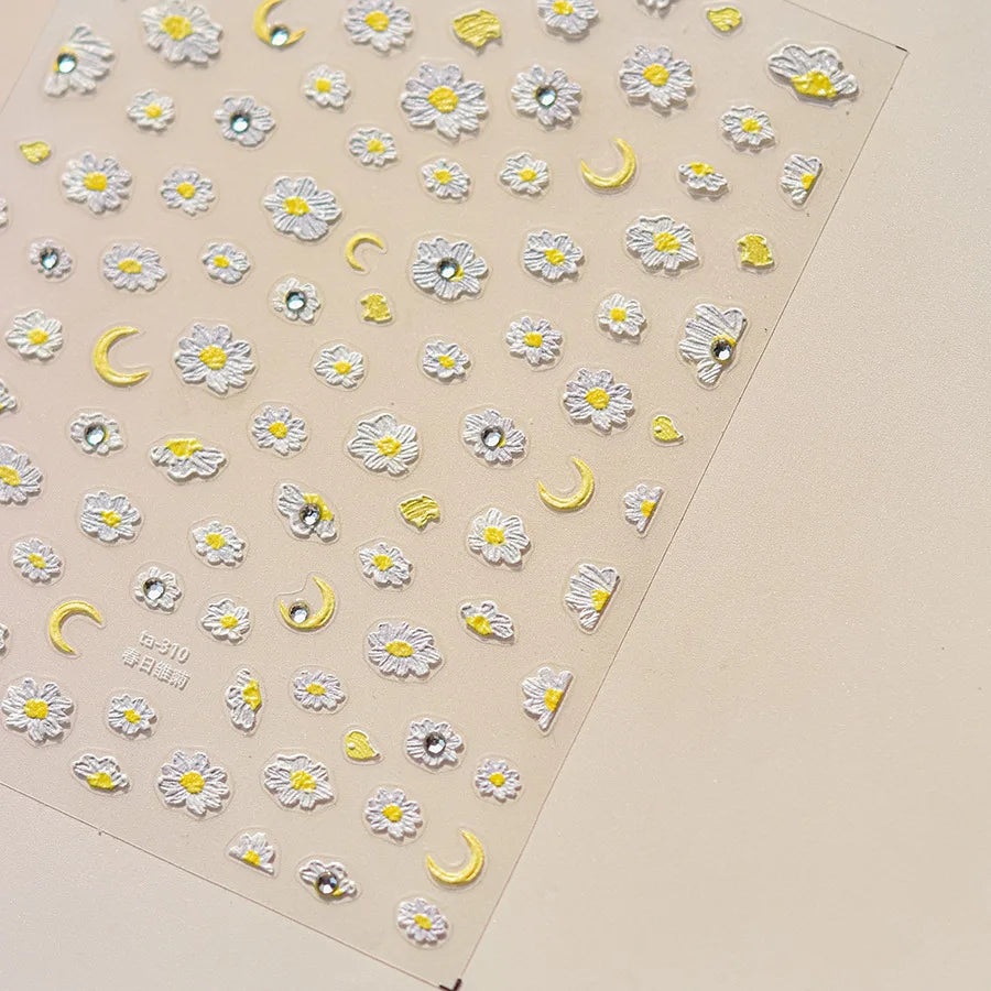 Colorful Sparkling Glass Fragment Spring Wildflowers High Quality Adhesive Flash Nail Stickers Art Decorations Design T-3784