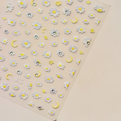 Colorful Sparkling Glass Fragment Spring Wildflowers High Quality Adhesive Flash Nail Stickers Art Decorations Design T-3784