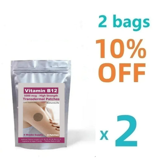 Vitamin B12-5000mcg (High Strength) Plus Additional Vitamins - Transdermal Patches. Patches Made in USA. 8 Weeks Supply.