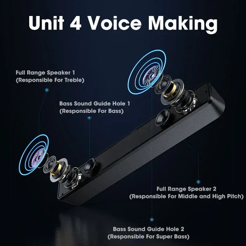 Barra de sonido para PC con cable e inalámbrica, altavoz Bluetooth, barra de sonido alimentada por USB para TV, PC, portátil, juegos, cine en casa, sistema de audio envolvente