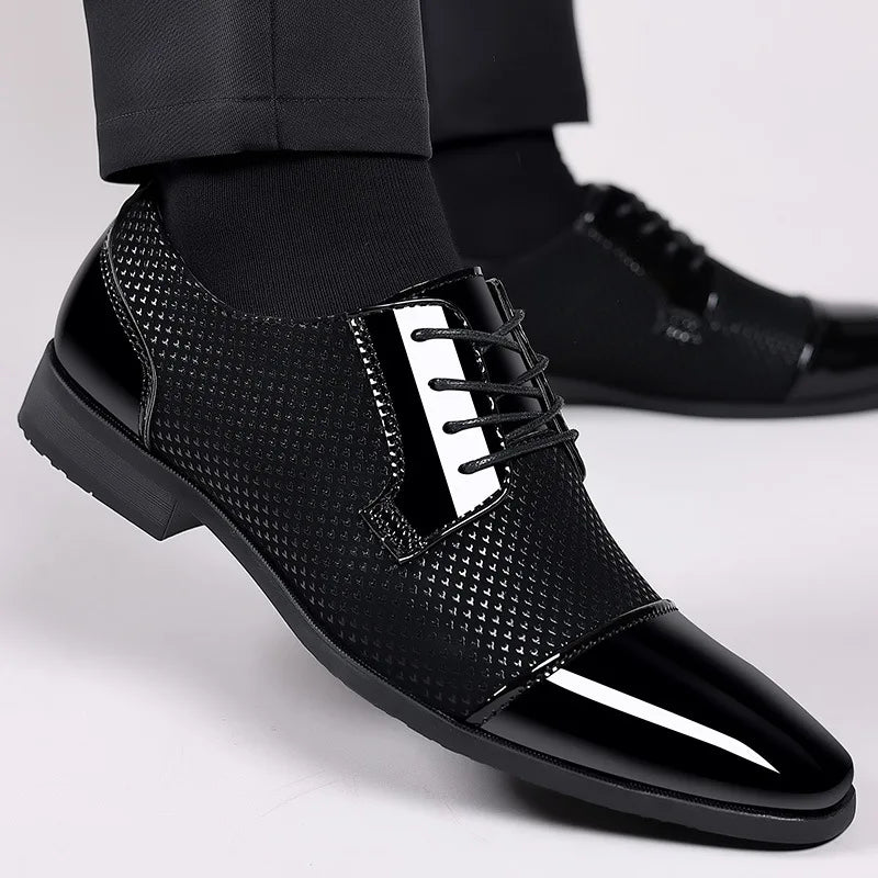 Classic Men Dress Shoes Slip on Black Leather Shoes for Men Plus Size Point Toe Business Casual Men Formal Shoes for Wedding