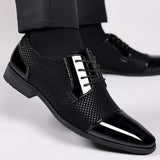 Classic Men Dress Shoes Slip on Black Leather Shoes for Men Plus Size Point Toe Business Casual Men Formal Shoes for Wedding