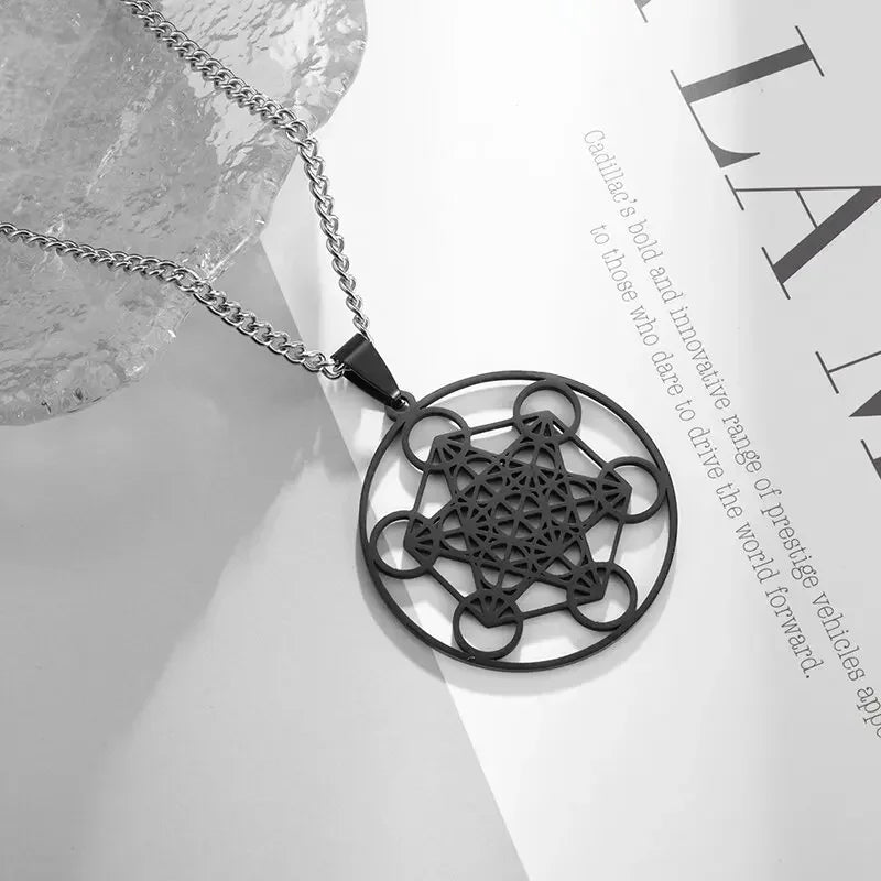 Stainless Steel Solomon Religious Seven Archangels Compass Pendant Necklace Men's Retro Lucky Amulet Jewelry