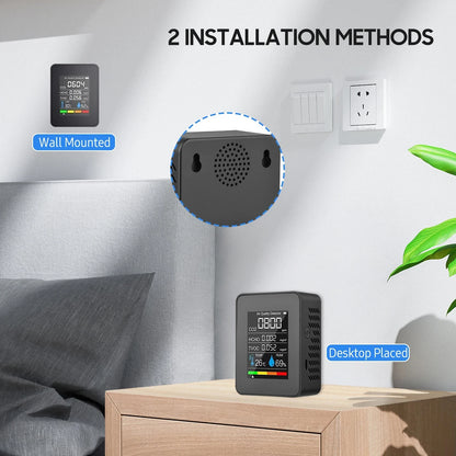 5 in 1 Digital Air Quality Monitor CO2 HCHO TVOC Humidity and Temperature Monitor CO2 Tester LCD Rechargeable