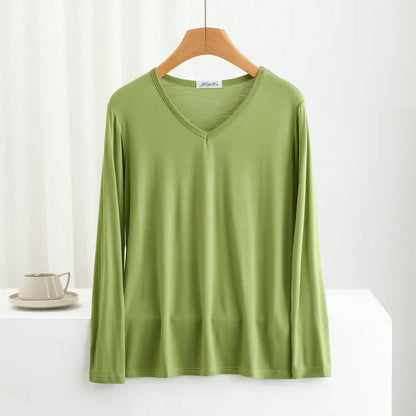 Modal Bottoming Tshirt Long sleeves thin Mask T-shirts Solid color V-Neck Base Tee Tops Plus size loose undershirt all match