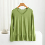 Modal Bottoming Tshirt Long sleeves thin Mask T-shirts Solid color V-Neck Base Tee Tops Plus size loose undershirt all match