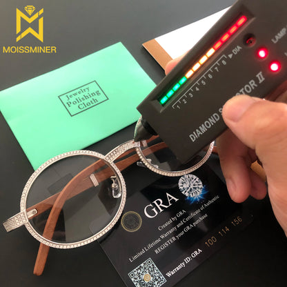 New Moissanite Glasses S925 Silver Wood Body Real Diamond Glasses For Women Men Luxurious Jewelry Pass Tester With GRA Free Ship