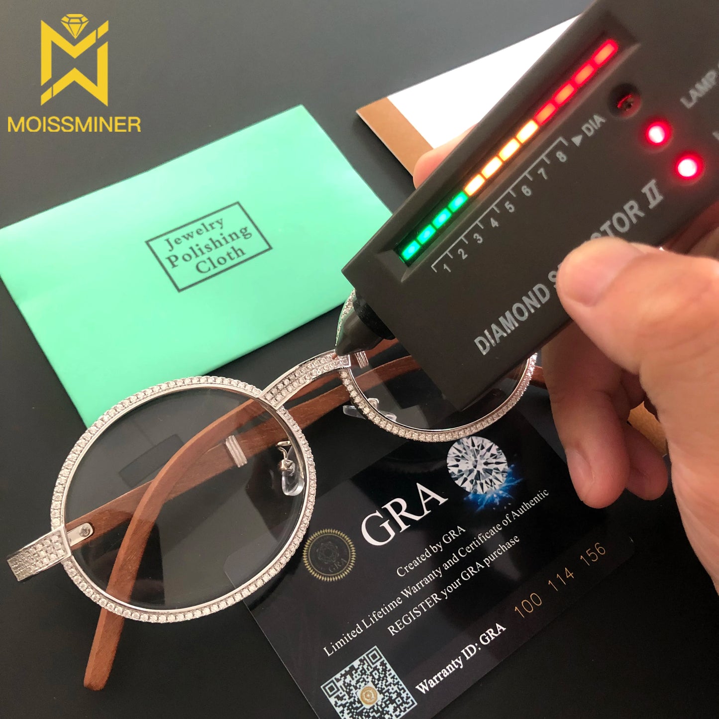 New Moissanite Glasses S925 Silver Wood Body Real Diamond Glasses For Women Men Luxurious Jewelry Pass Tester With GRA Free Ship