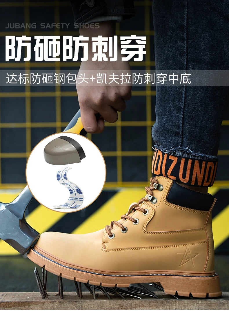 Latest 2023 Waterproof Men Leather Boots Steel Toe Cap Safety Work Shoes Anti Smashing Indestructible Construction Welding Boots
