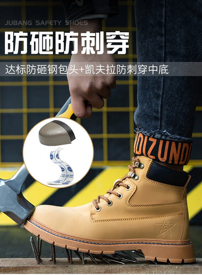 Latest 2023 Waterproof Men Leather Boots Steel Toe Cap Safety Work Shoes Anti Smashing Indestructible Construction Welding Boots