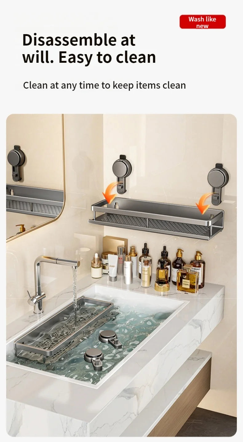 Estante de baño con ventosa sin taladro, estante para baño, espacio para inodoro, estante colgante de aluminio, organizador de baño para colgar en la pared