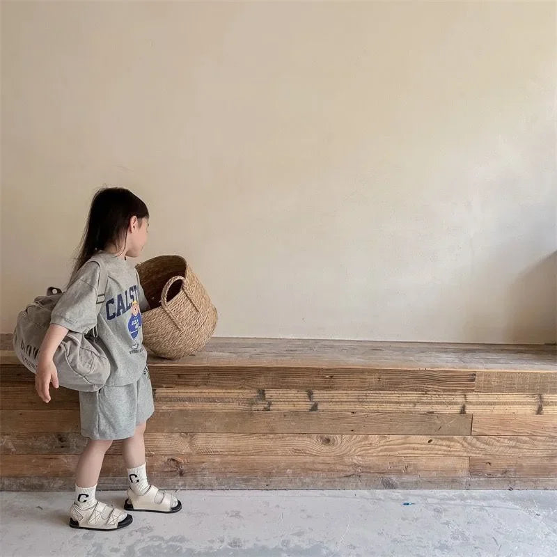 2pcs Summer Baby Clothes Set Children Boy Girl Cartoon Bear T-shirts and Shorts Suit Kid Casual Top Bottom Outfits Tracksuits